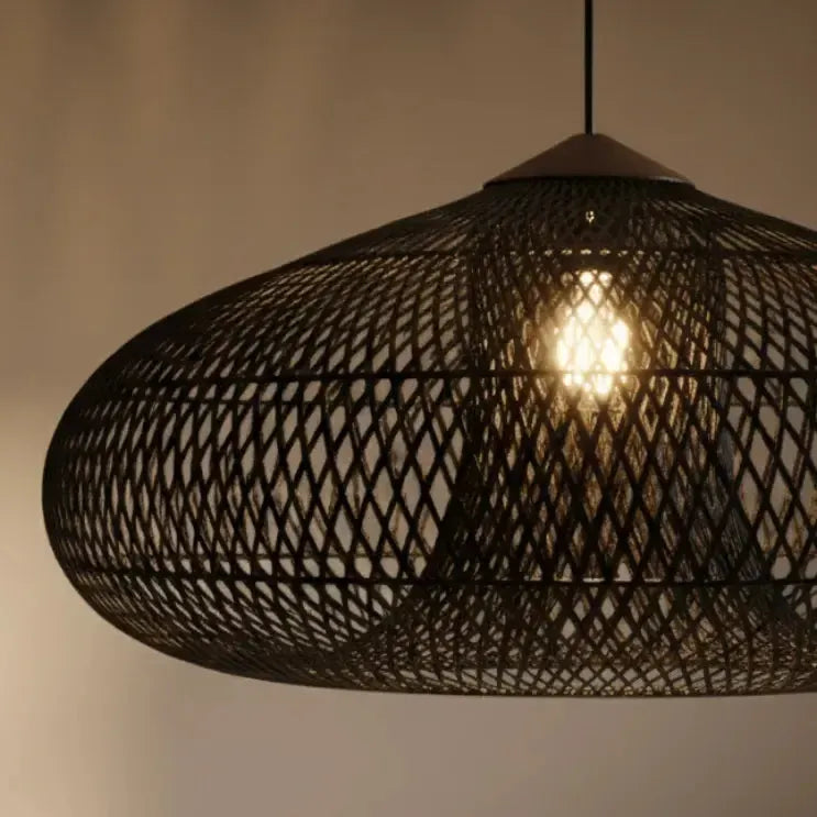Luminária Artesanal Rattan Preta Ayla 80x51cm Bahali