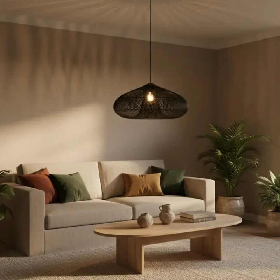 Luminária Artesanal Rattan Preta Ayla 80x51cm Bahali