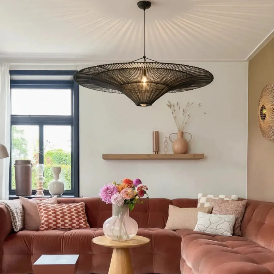 Luminária Artesanal Rattan Preta Liora 150x43cm Bahali