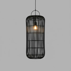 Luminária Artesanal Rattan Preta Nala 50x120cm Bahali