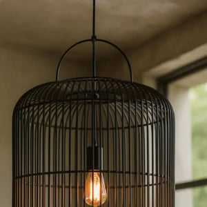 Luminária Artesanal Rattan Preta Nala 50x120cm Bahali