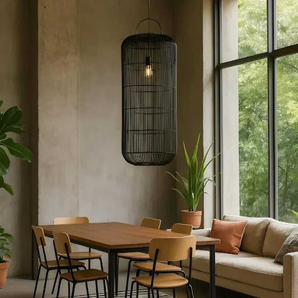 Luminária Artesanal Rattan Preta Nala 50x120cm Bahali