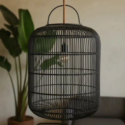 Luminária Artesanal Rattan Preta Nala 50x60cm Bahali