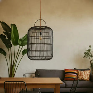 Luminária Artesanal Rattan Preta Nala 50x60cm Bahali