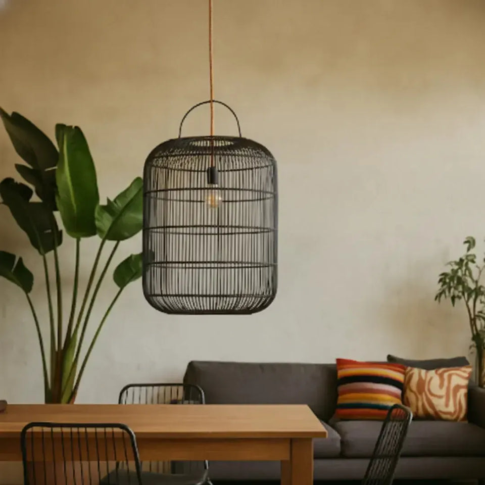 Luminária Artesanal Rattan Preta Nala 50x60cm Bahali