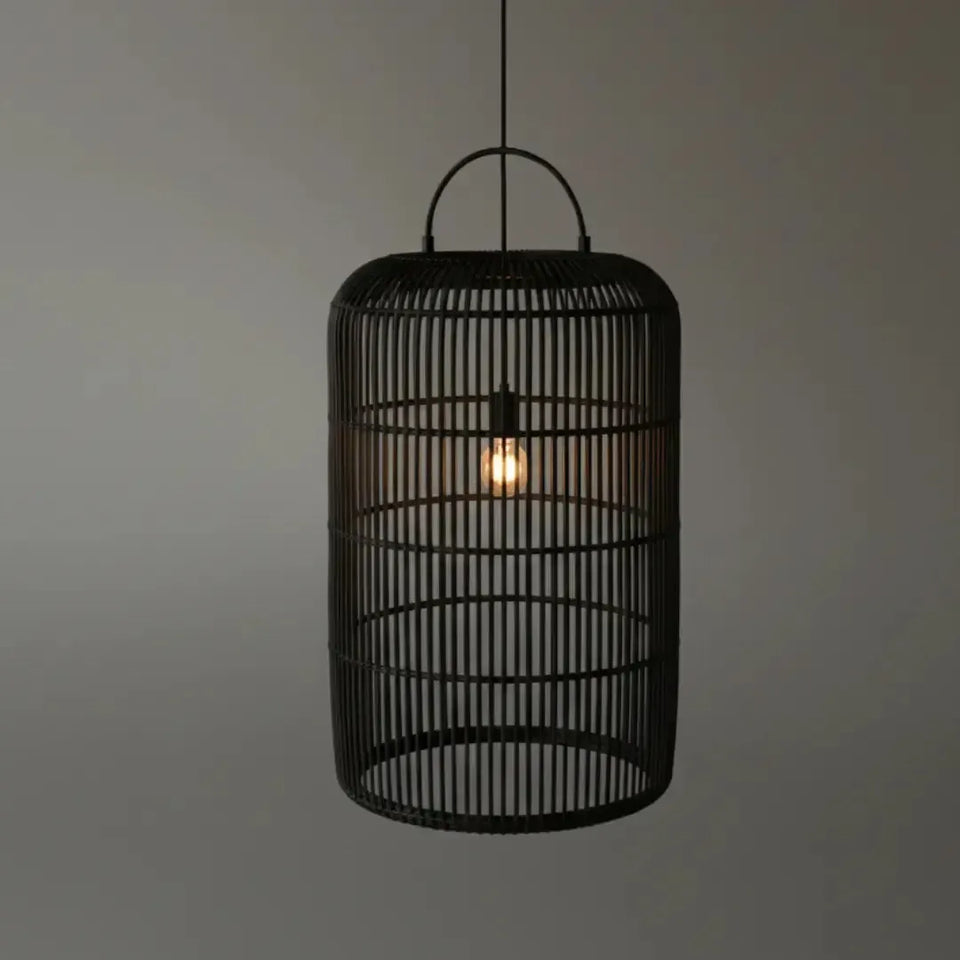 Luminária Artesanal Rattan Preta Nala 50x80cm Bahali