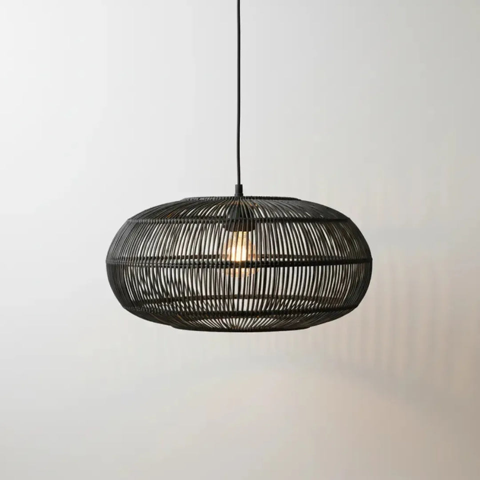 Luminária Artesanal Rattan Preta Nildo 40x22cm Bahali