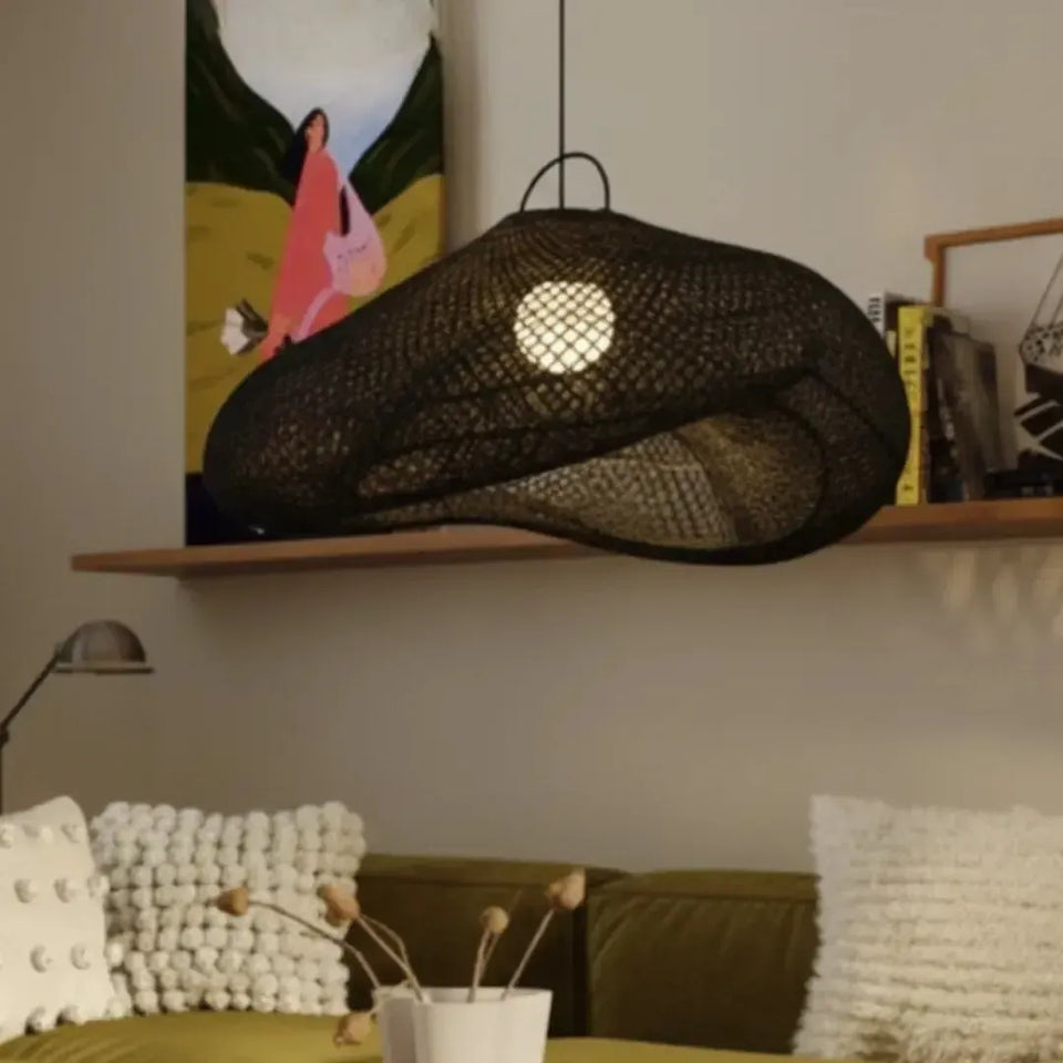 Luminária Artesanal Rattan Preto Nami 80cm Bahali
