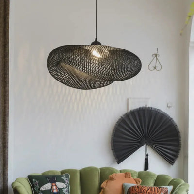 Luminária Artesanal Rattan Preto Nami 80cm Bahali