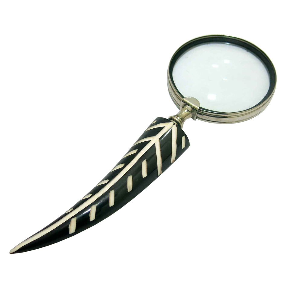 Lupa Metal Prata com Cabo Resina Preto e Branco 10x28cm