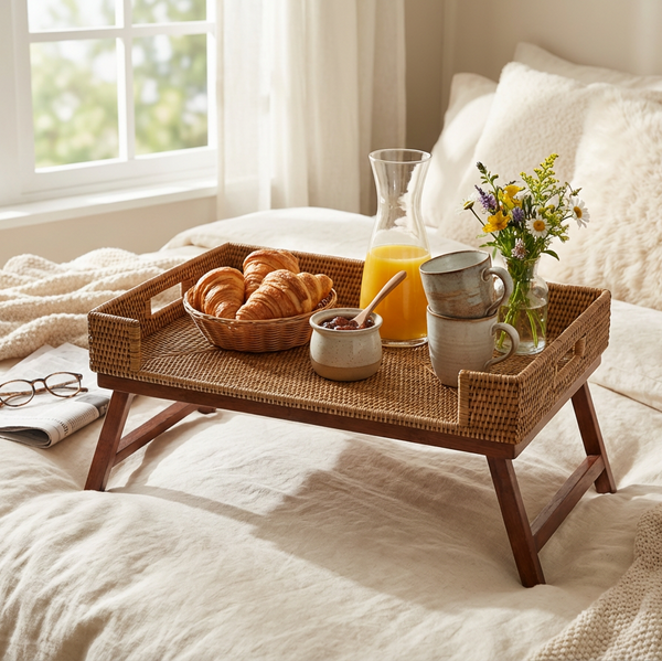 Bandeja Retangular em Rattan com Pés Bahali 65x40x6cm