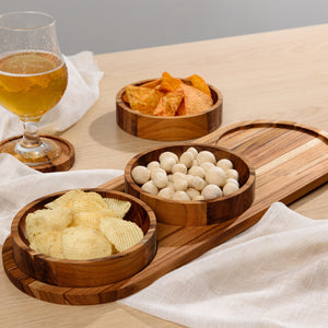 Conjunto 3 Petisqueiras com Bandeja Maragogi em Madeira Teca Laguiole La Maison