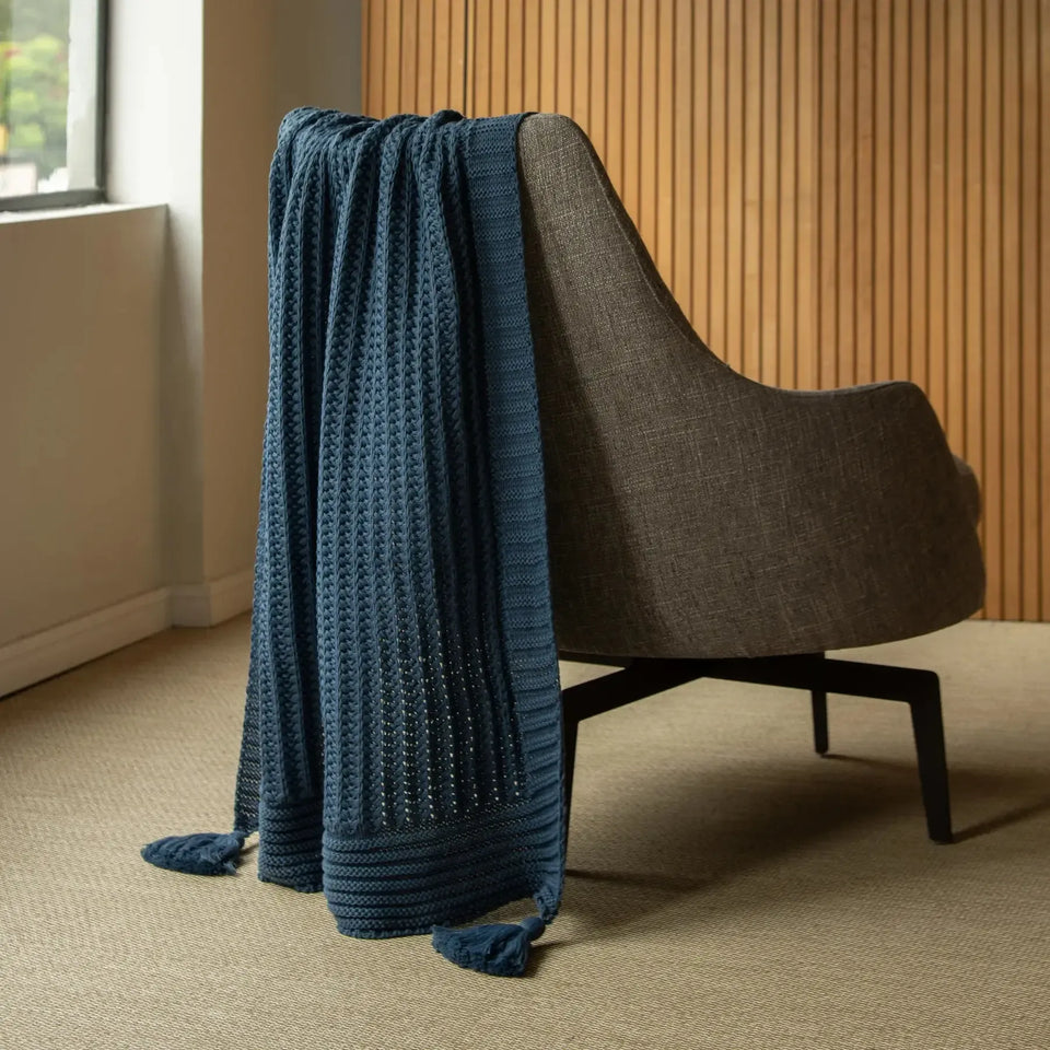 Manta Tricot Trama Lotus 1,80x0,90 Azul Jeans