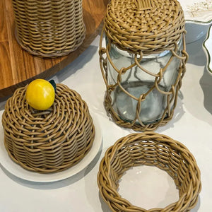 Manteigueira Limão de Porcelana e Vime Trançado Caramelo