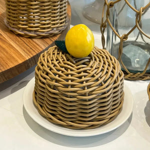 Manteigueira Limão de Porcelana e Vime Trançado Caramelo