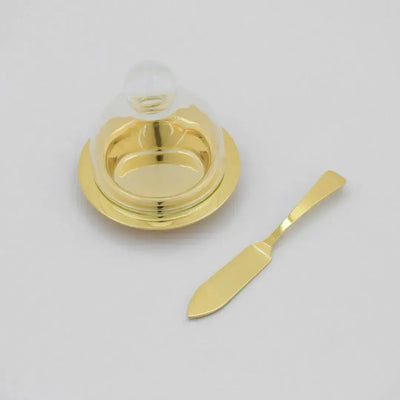 Manteigueira Ravena Inox Revestido em Ouro 24k com Espátula e Tampa de Vidro Riva