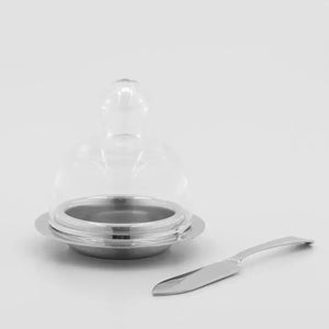 Manteigueira Ravena Inox com Espátula e Tampa de Vidro Riva