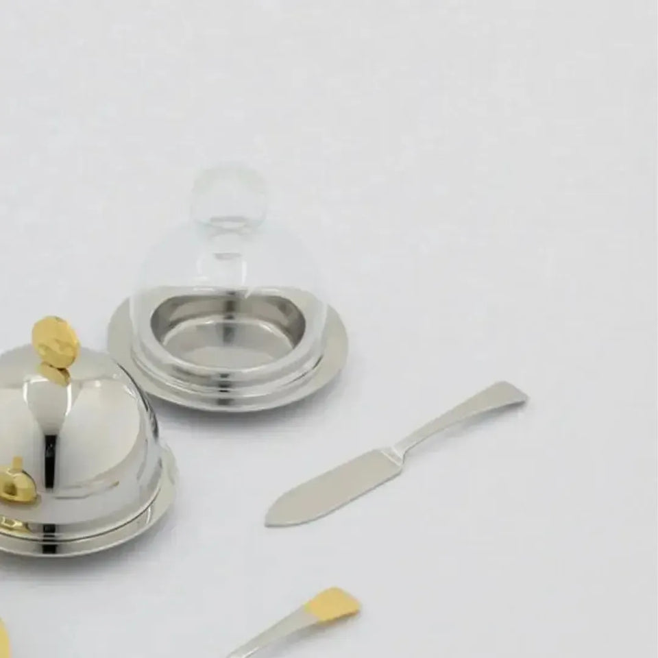 Manteigueira Ravena Inox com Espátula e Tampa de Vidro Riva