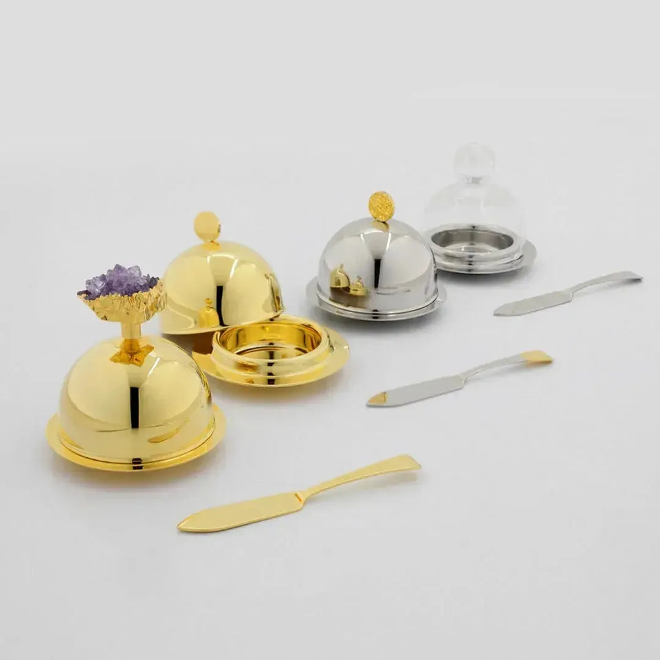 Manteigueira Ravena Inox com Espátula e Tampa de Vidro Riva