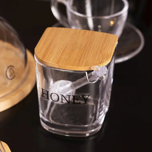 Meleira de Vidro com Tampa de Bambu Basic 11x9x9cm