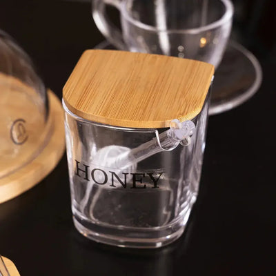 Meleira de Vidro com Tampa de Bambu Basic 11x9x9cm