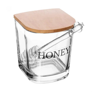 Meleira de Vidro com Tampa de Bambu Basic 11x9x9cm