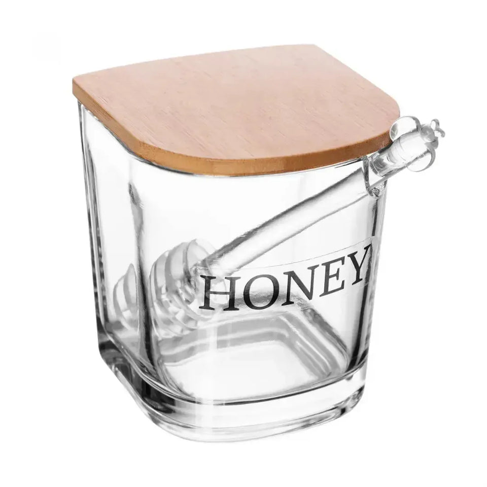 Meleira de Vidro com Tampa de Bambu Basic 11x9x9cm