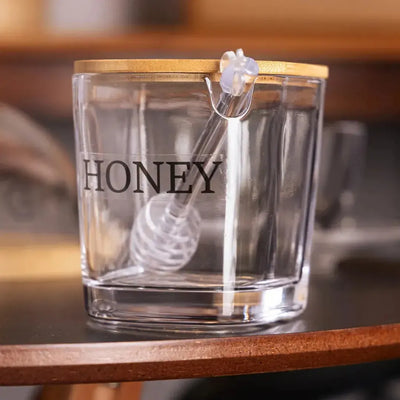 Meleira de Vidro com Tampa de Bambu Basic 11x9x9cm