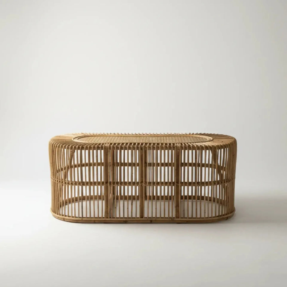 Mesa Centro Mandola Retangular em Rattan Trançado Bahali 110x60x45cm