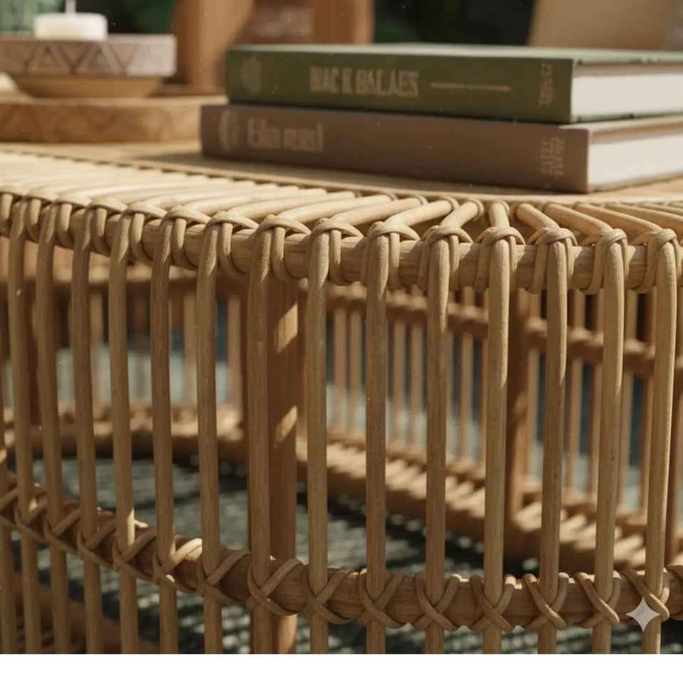 Mesa Centro Mandola Retangular em Rattan Trançado Bahali 110x60x45cm