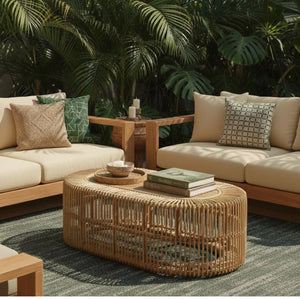 Mesa Centro Mandola Retangular em Rattan Trançado Bahali 110x60x45cm