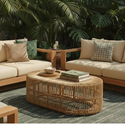 Mesa Centro Mandola Retangular em Rattan Trançado Bahali 110x60x45cm