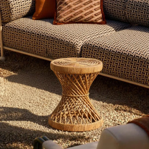 Mesa Lateral Mandola Redonda em Rattan Trançado Bahali 35x45cm