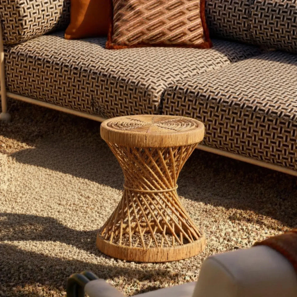 Mesa Lateral Mandola Redonda em Rattan Trançado Bahali 35x45cm