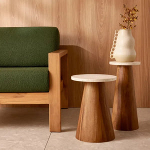 Mesa com Pé de Madeira e Tampo de Mármore 40x29,5x29,5cm Mart