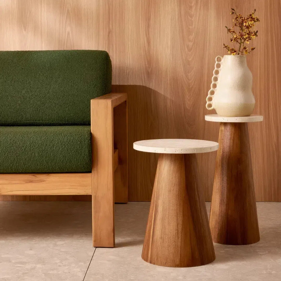 Mesa com Pé de Madeira e Tampo de Mármore 40x29,5x29,5cm Mart