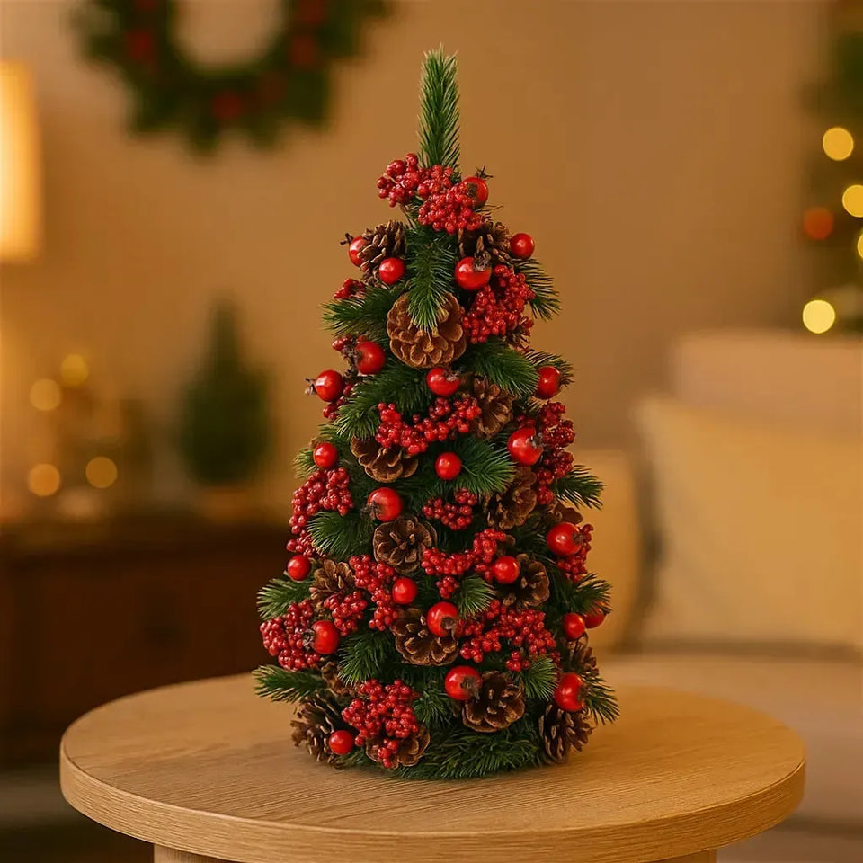 Mini Árvore Decorada Natal Pinha e Cereja 23x23x55cm