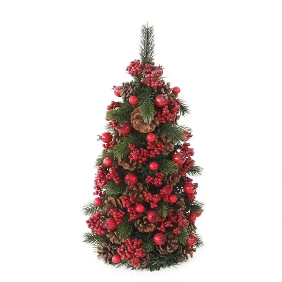 Mini Árvore Decorada Natal Pinha e Cereja 23x23x55cm