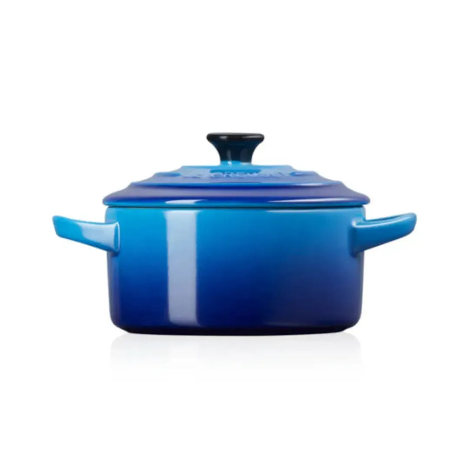 Kit Prato para Aperitivo 34cm Azure + 4 Mini Cocotte 10cm Azure Le Creuset