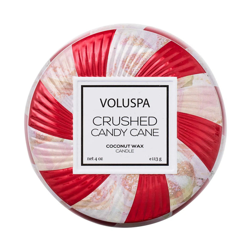 Mini Vela Voluspa Lata Crushed Candy Cane 25 Horas