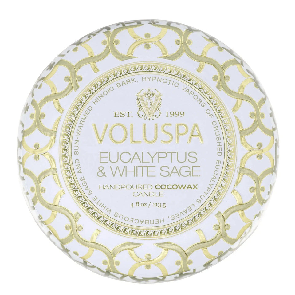 Mini Vela Voluspa Lata Eucalyptus e White Sage 25 Horas