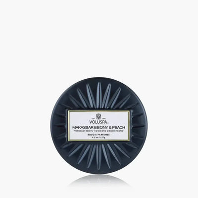 Mini Vela Voluspa Lata Makassar Ebony e Peach 25 Horas