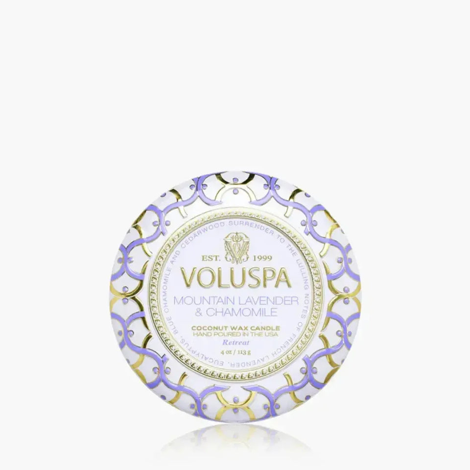 Mini Vela Voluspa Lata Mountain Lavender e Chamomile 25 Horas