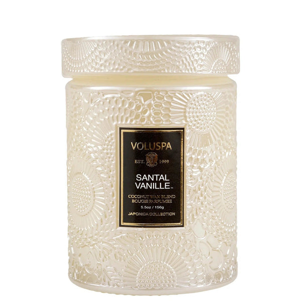 Mini Vela Voluspa Pote de Vidro Relevo Santal Vanille 50 Horas