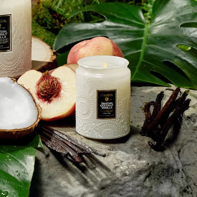 Mini Vela Voluspa Pote de Vidro Relevo Tahitian Coconut Vanilla 50 Horas