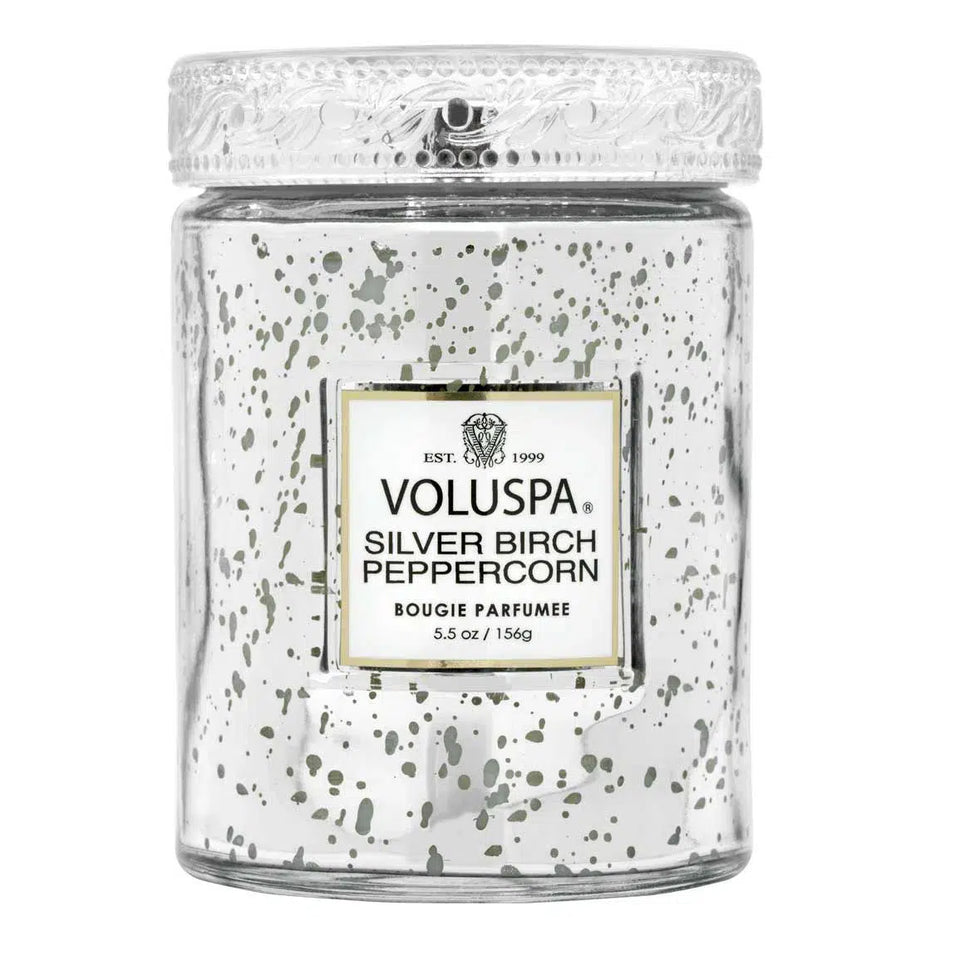 Mini Vela Voluspa Pote de Vidro Silver Birch Peppercorn 50 Horas