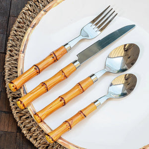 OUTLET: Faqueiro 24pc. Aço Inox Com Cabo Em Resina Texturizada Bambu Premium