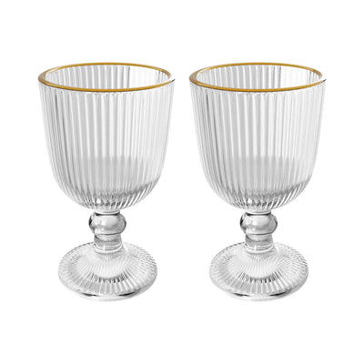 OUTLET: Jogo 2 Taças para Vinho Vidro Cristalino Borda Dourada Lines 380ml