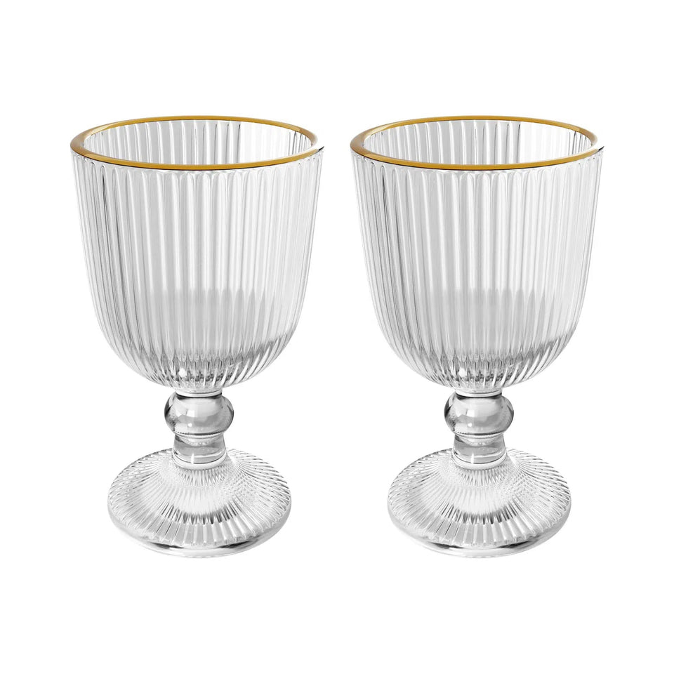 OUTLET: Jogo 2 Taças para Vinho Vidro Cristalino Borda Dourada Lines 380ml