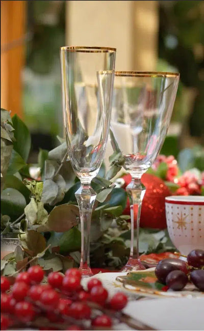 OUTLET: Jogo 6 Taças para Espumante em Cristal Lapidado Bohemia Elizabeth Gold 200ml